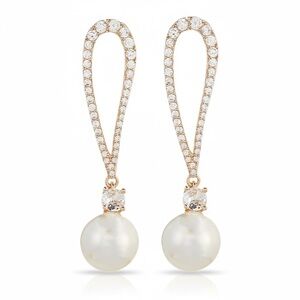x Borrowed & Blue Teardrop Crystal CZ Pave Metal Pearl Drop Earrings